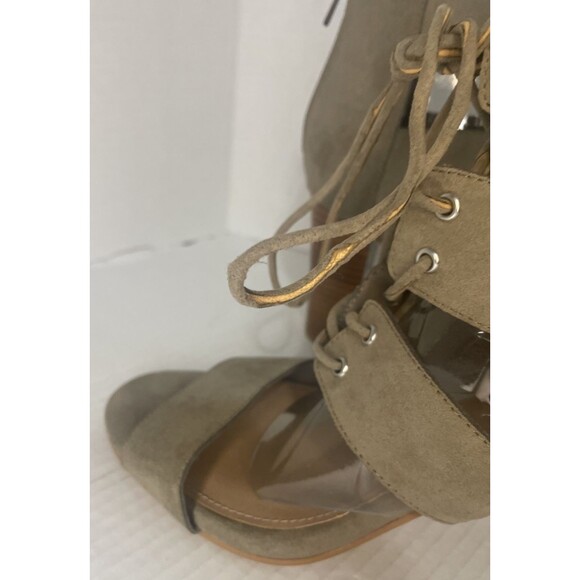 Torrid Sandals Women’s 11.5W Olive Faux Suede Open Toe Lace Up Block Heel Zip Up - Picture 8 of 15